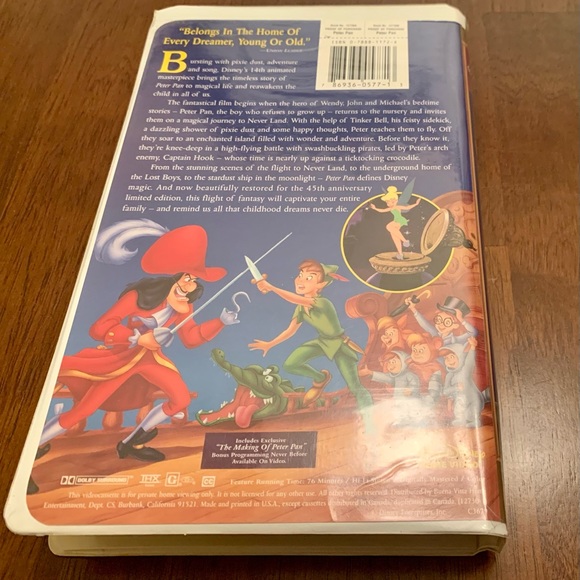 Peter Pan VHS 45th Anniversary Limited Edition Walt Disney Complete Clamshell - Picture 3 of 4